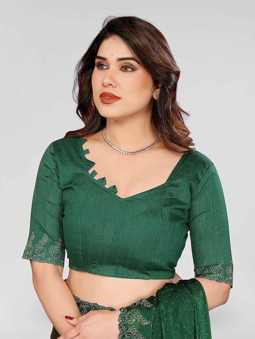 women solid with work embellished saree with blouse - 22048225 - Standard Image - 4