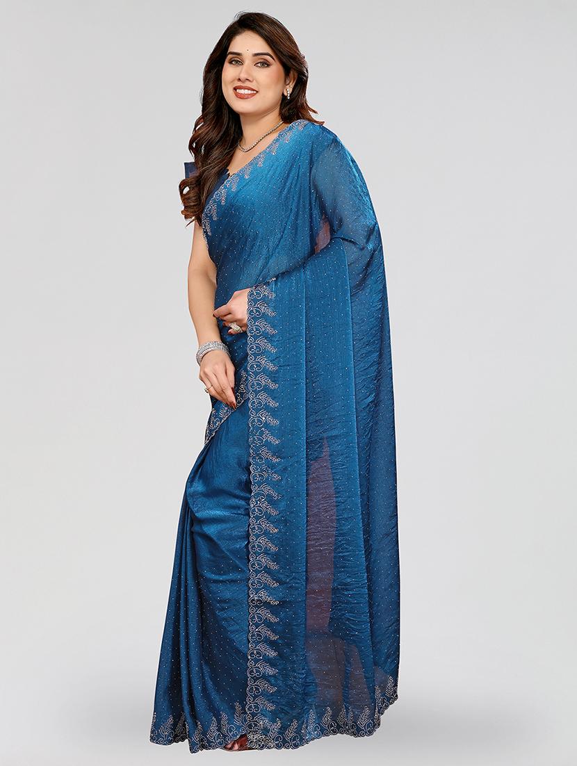 women solid with work embellished saree with blouse - 22048226 - Standard Image - 1