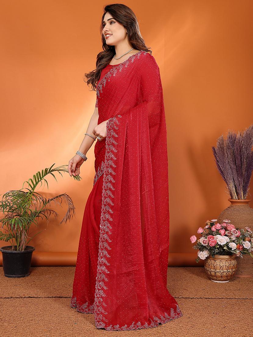 women solid with work embellished saree with blouse - 22048233 -  Standard Image - 1