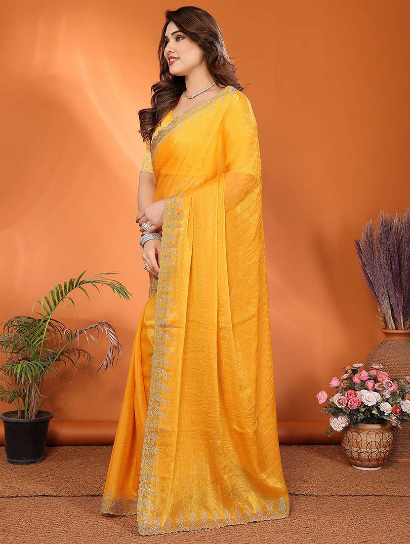 women solid with work embellished saree with blouse - 22048234 - Standard Image - 1