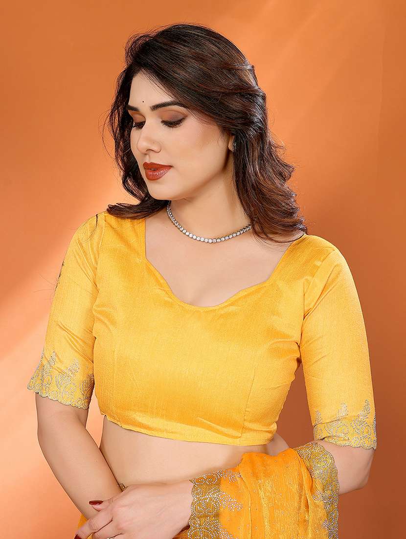 women solid with work embellished saree with blouse - 22048234 - Standard Image - 4