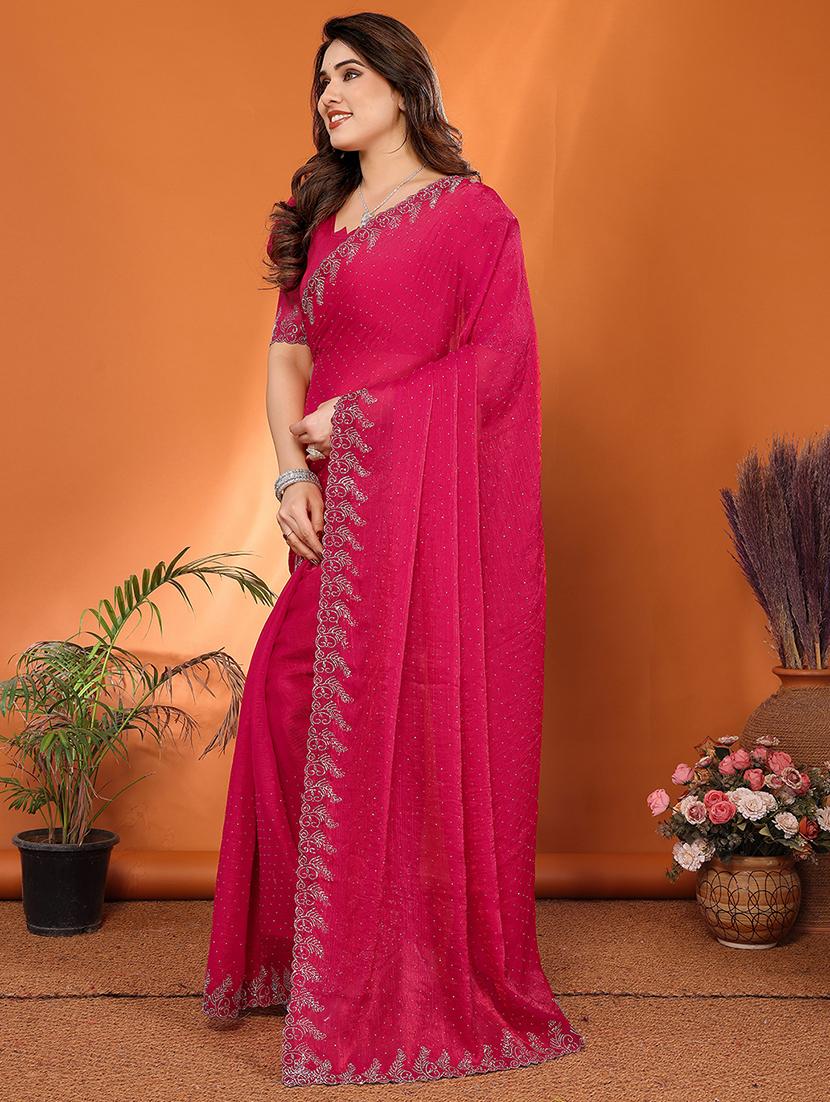 women solid with work embellished saree with blouse - 22048235 - Standard Image - 1