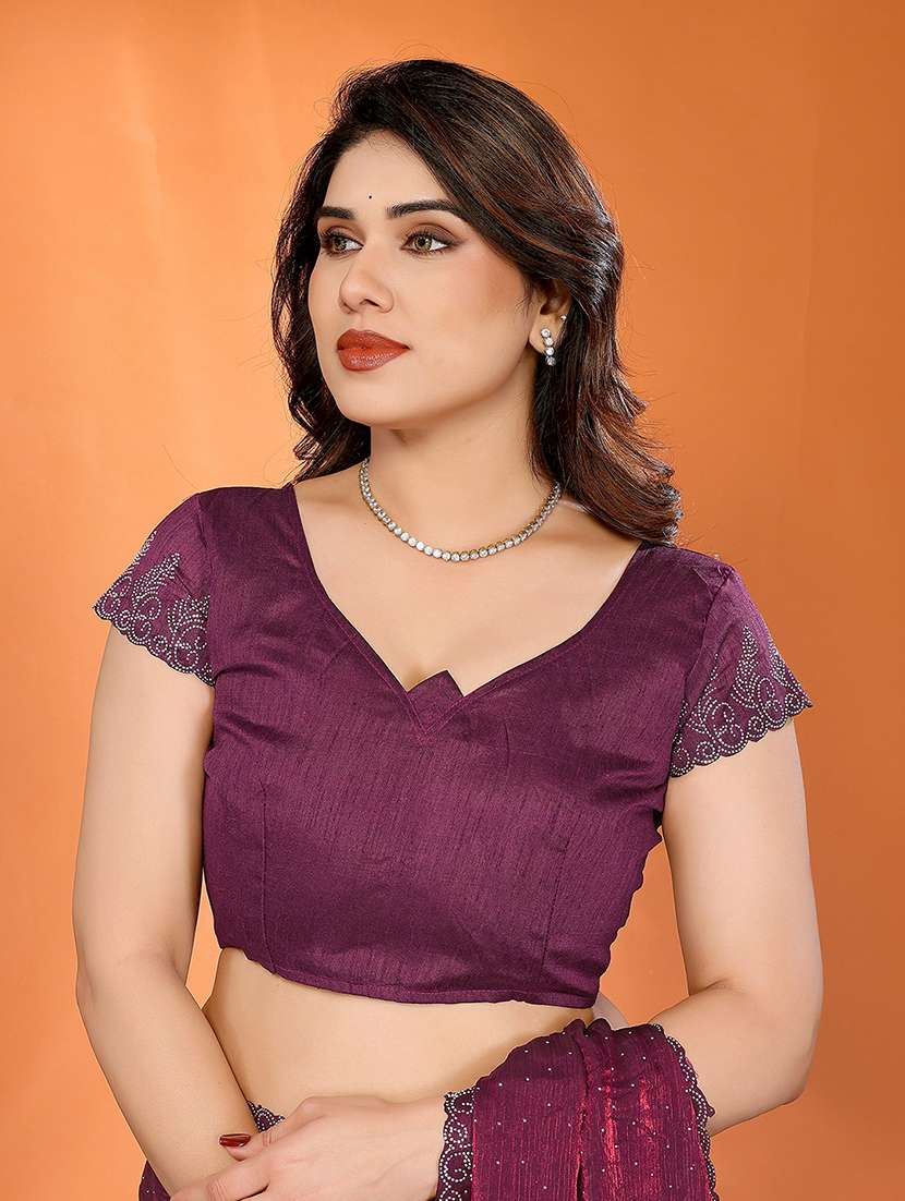 women solid with work embellished saree with blouse - 22048236 - Standard Image - 4