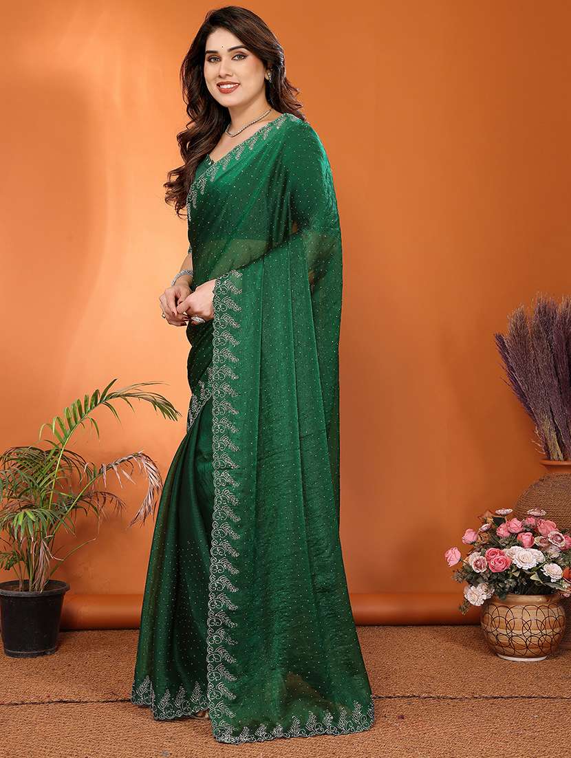 women solid with work embellished saree with blouse - 22048237 - Standard Image - 1