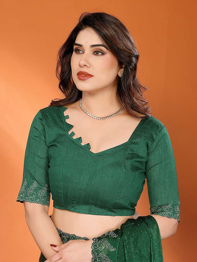 women solid with work embellished saree with blouse - 22048237 - Standard Image - 4