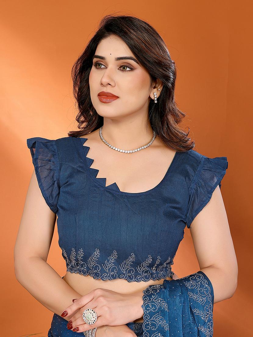 women solid with work embellished saree with blouse - 22048238 - Standard Image - 4