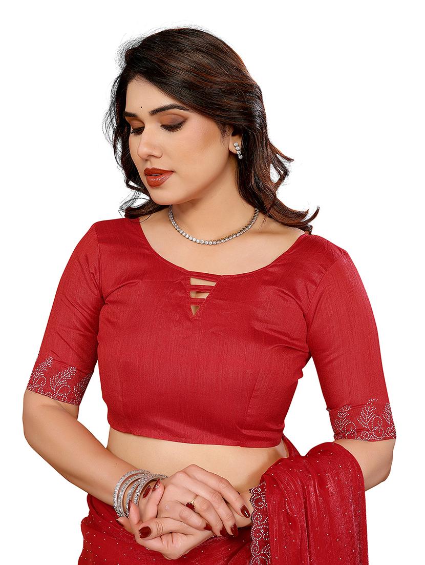 women solid with work embellished saree with blouse - 22048239 - Standard Image - 4