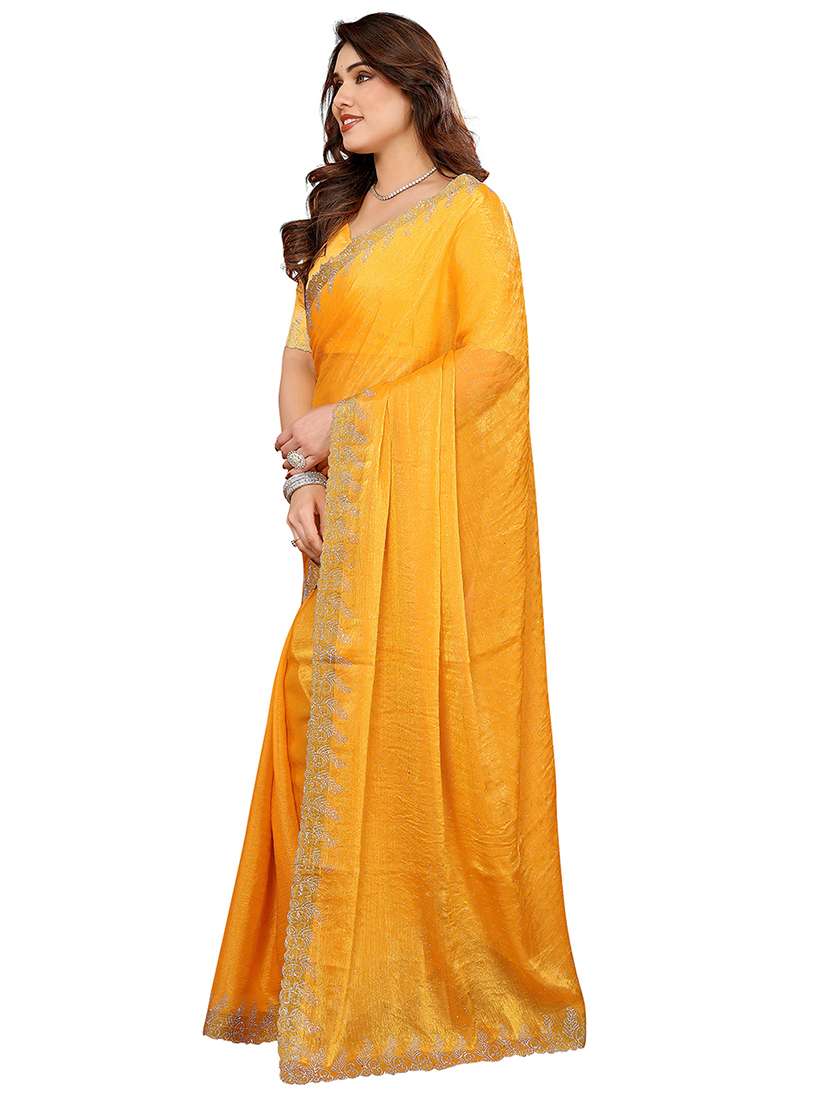 women solid with work embellished saree with blouse - 22048240 - Standard Image - 1
