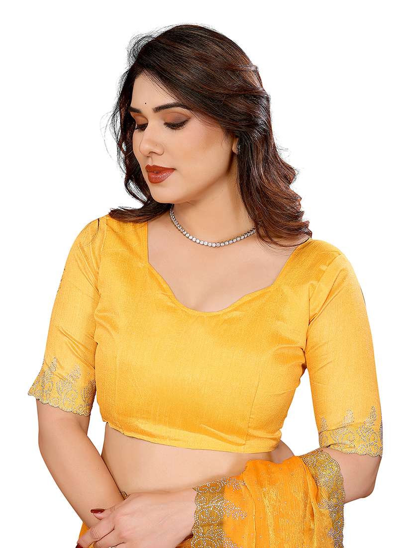 women solid with work embellished saree with blouse - 22048240 - Standard Image - 4