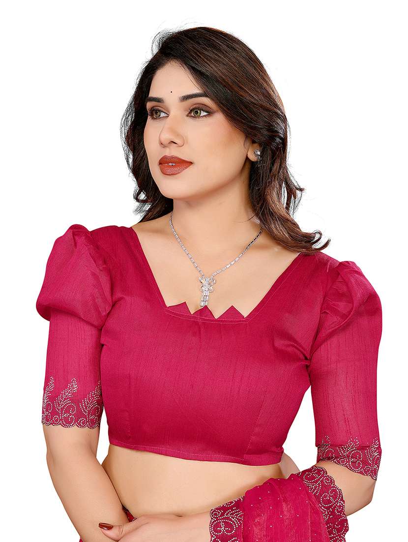 women solid with work embellished saree with blouse - 22048241 - Standard Image - 4