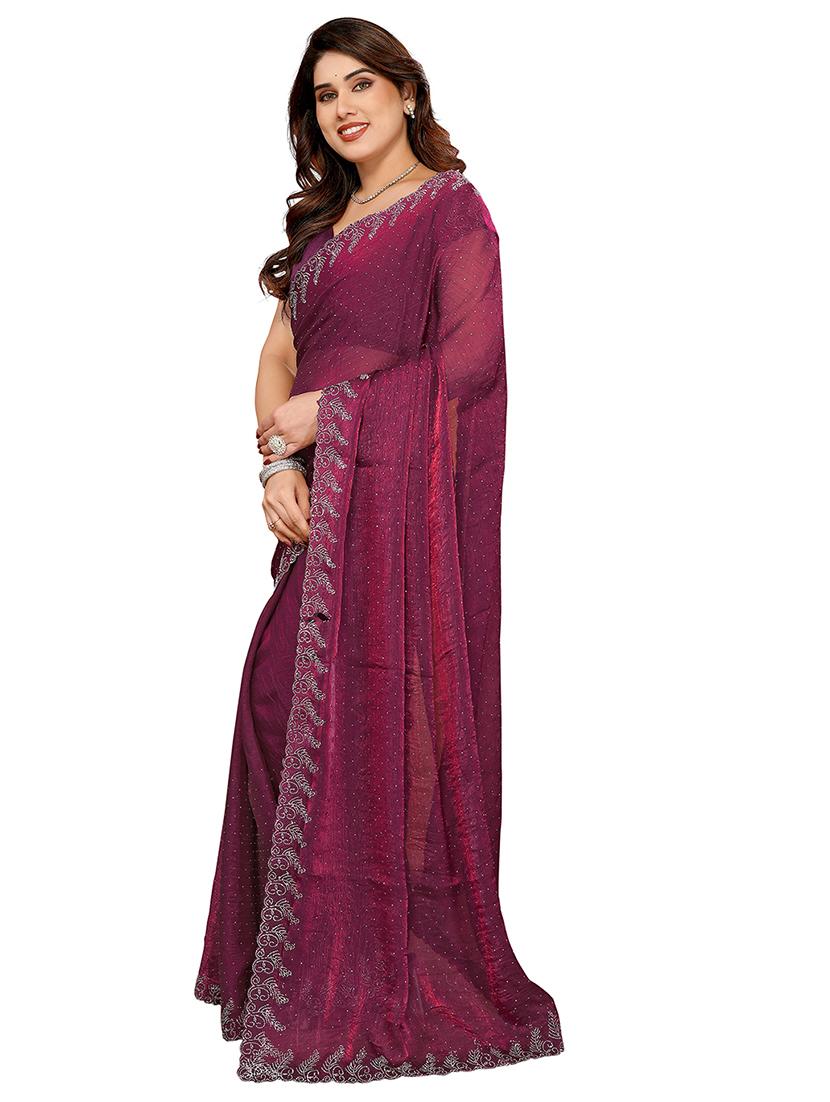women solid with work embellished saree with blouse - 22048242 - Standard Image - 1