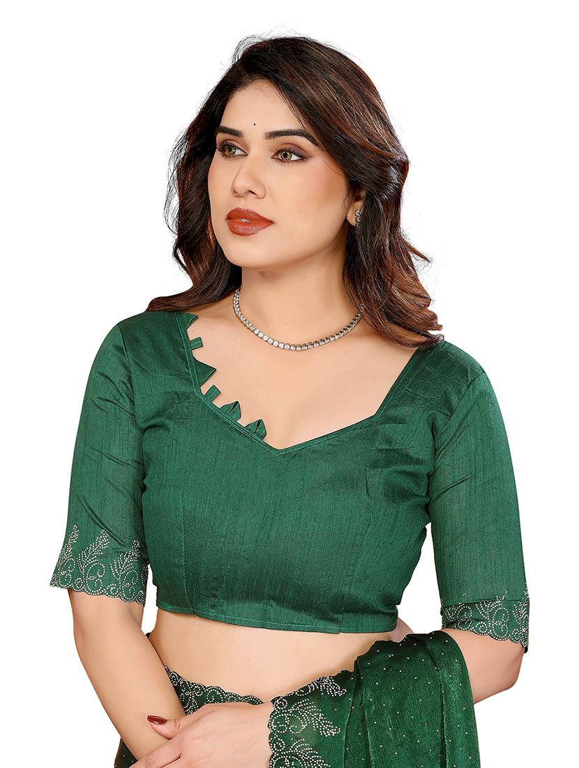 women solid with work embellished saree with blouse - 22048243 - Standard Image - 4
