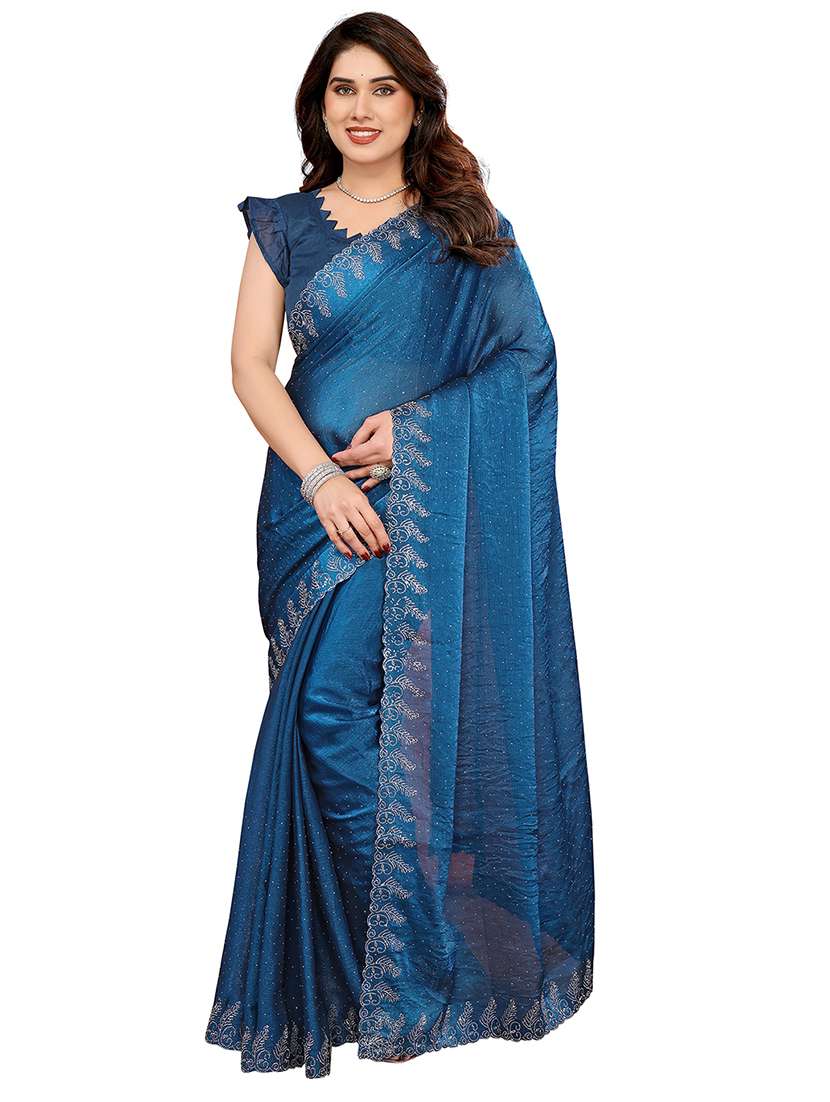 women solid with work embellished saree with blouse