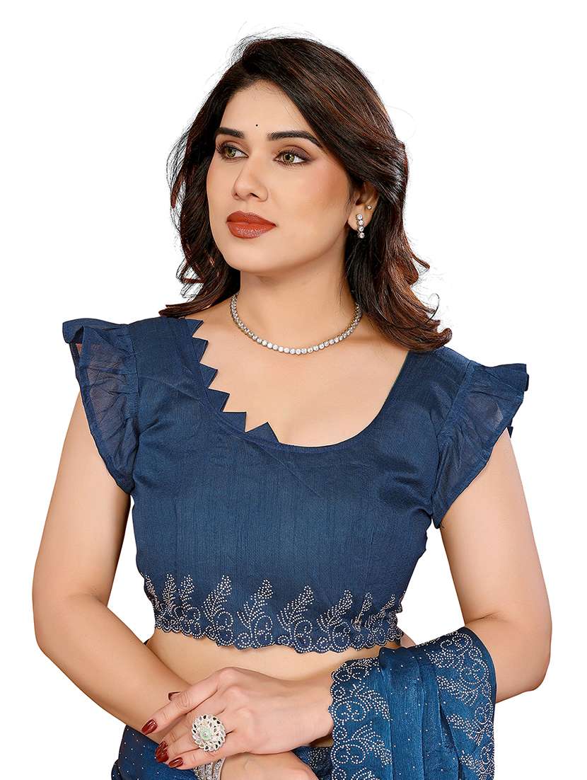 women solid with work embellished saree with blouse - 22048244 - Standard Image - 4
