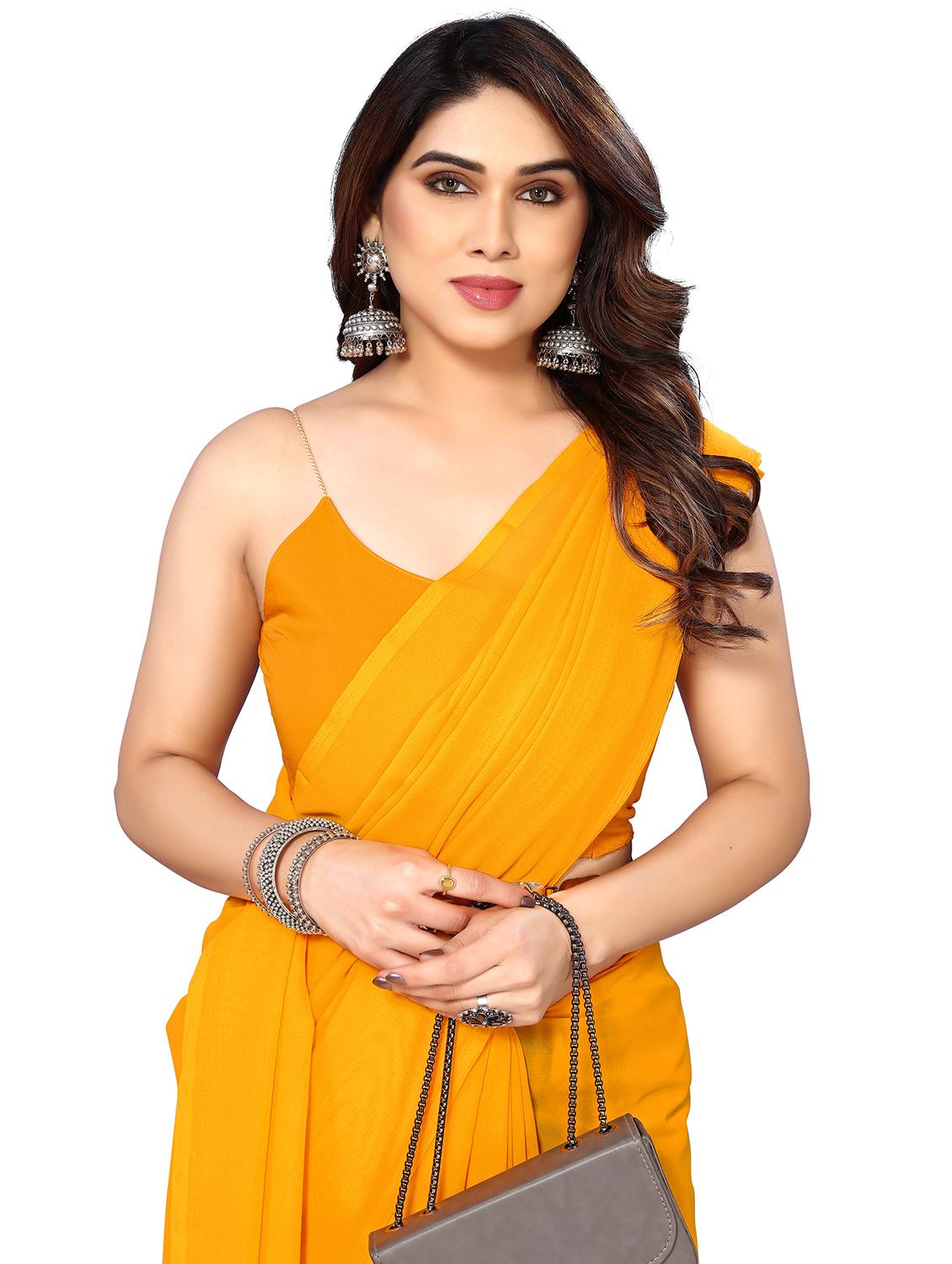 women solid plain saree with blouse - 22048250 - Standard Image - 4