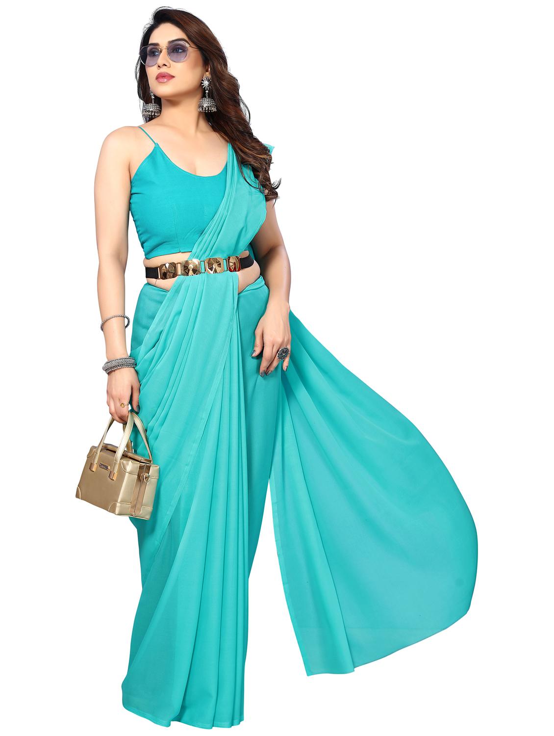 women solid plain saree with blouse - 22048252 - Standard Image - 1
