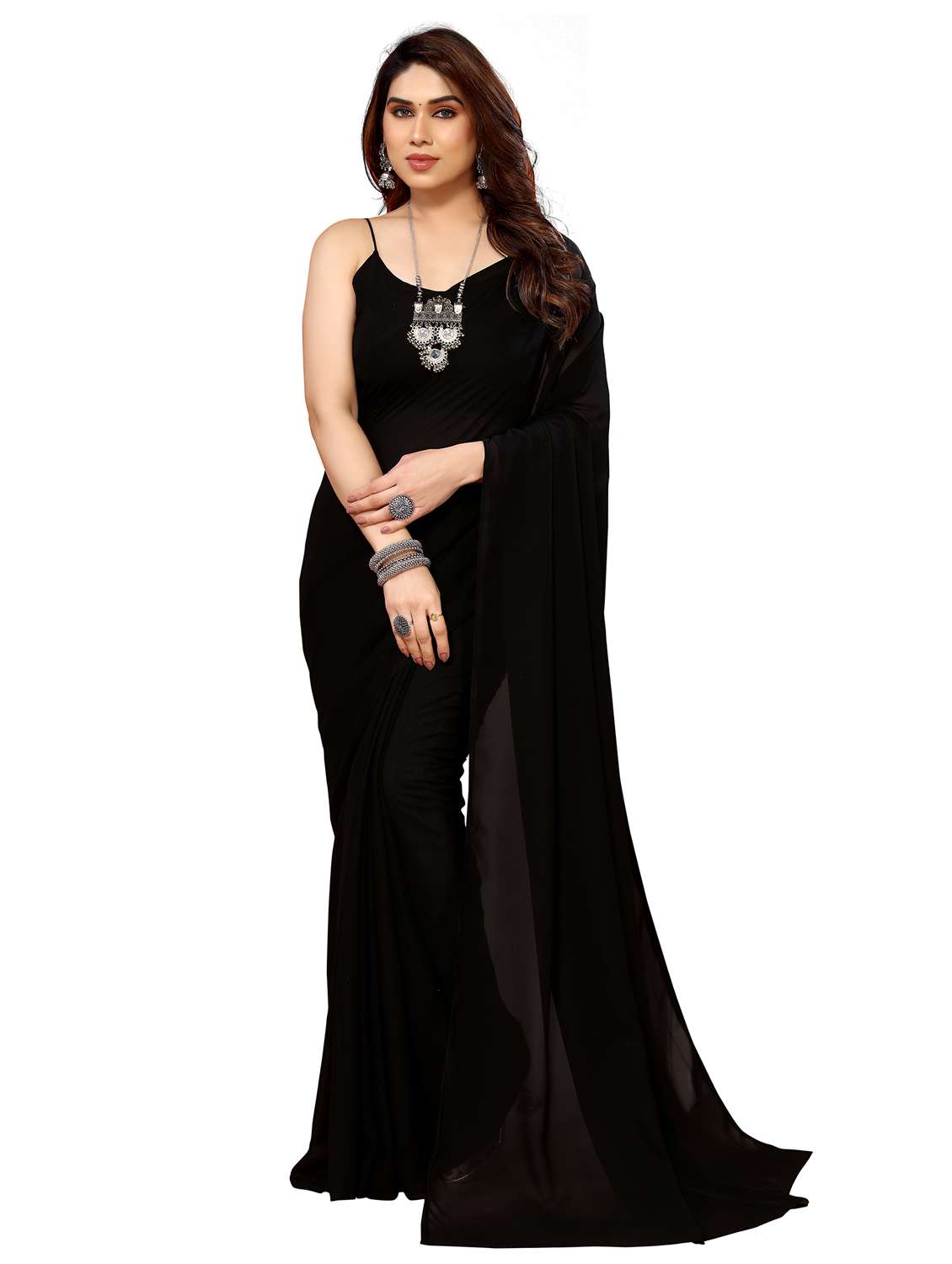 women solid plain saree with blouse