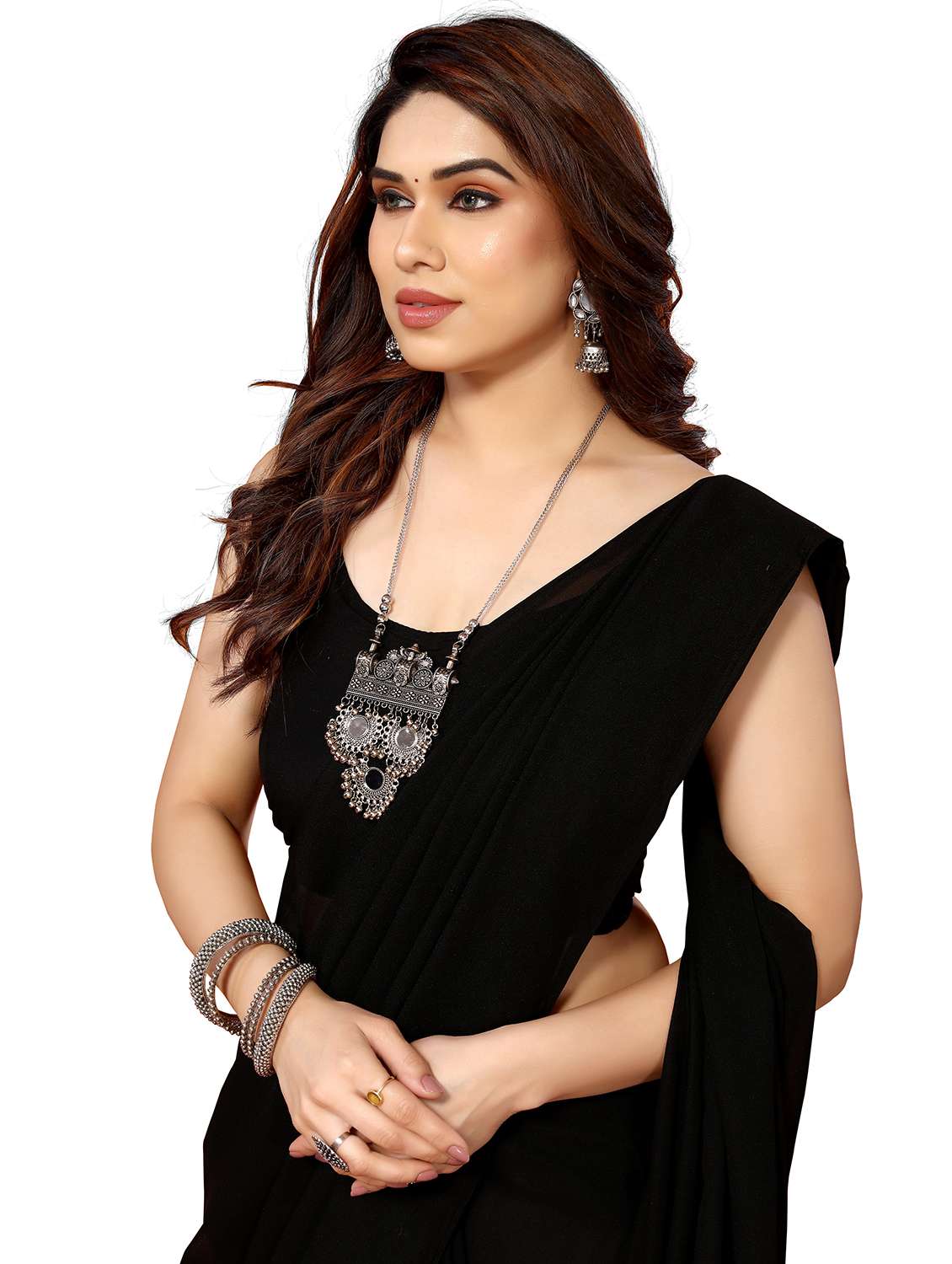 women solid plain saree with blouse - 22048253 -  Standard Image - 4