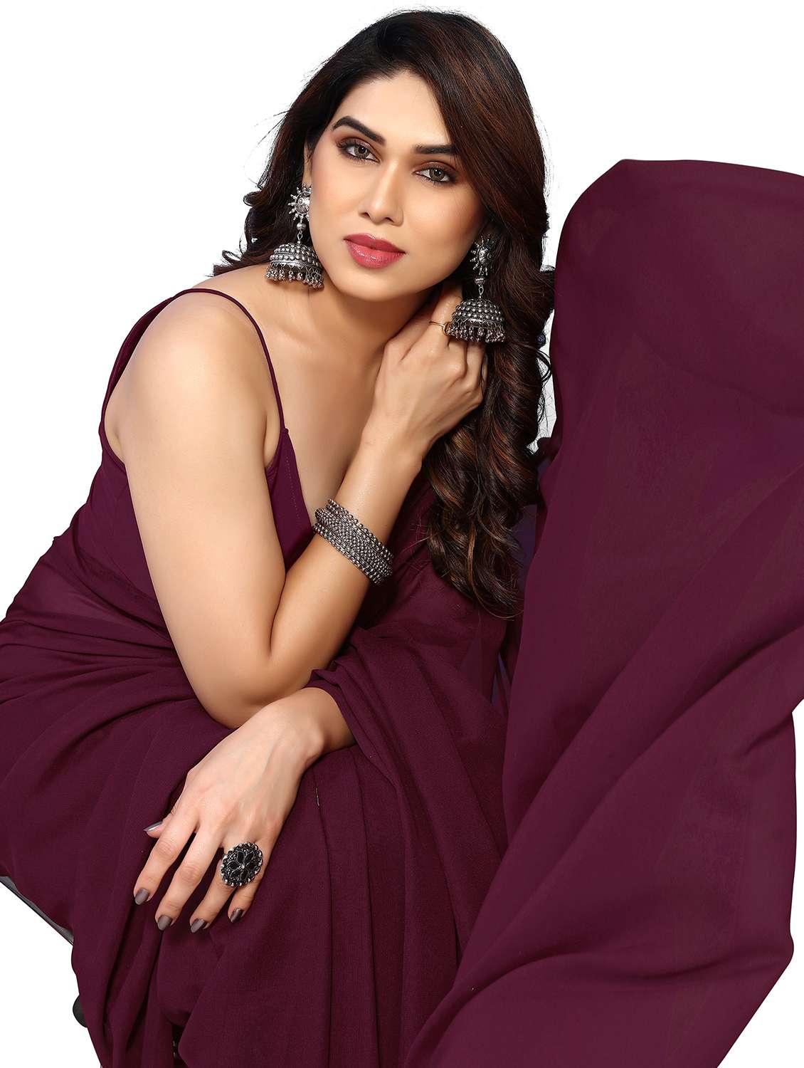 women solid plain saree with blouse - 22048254 -  Standard Image - 4