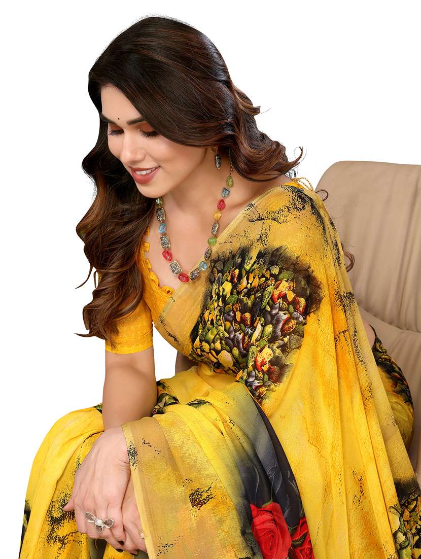 women printed casual wear saree with blouse - 22048286 -  Standard Image - 4