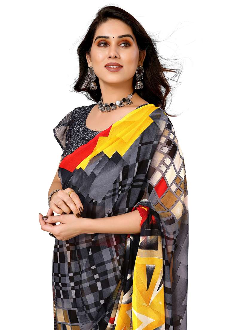 women printed casual wear saree with blouse - 22048288 -  Standard Image - 4