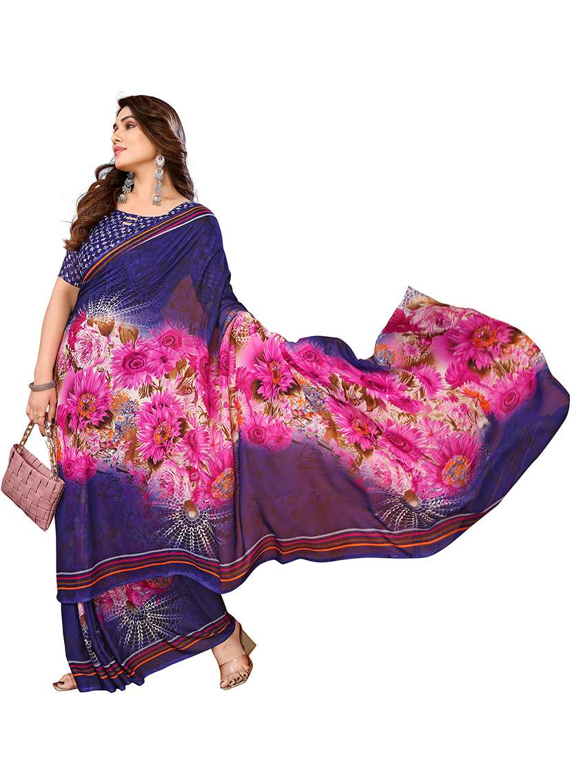 women printed casual wear saree with blouse - 22048290 -  Standard Image - 1