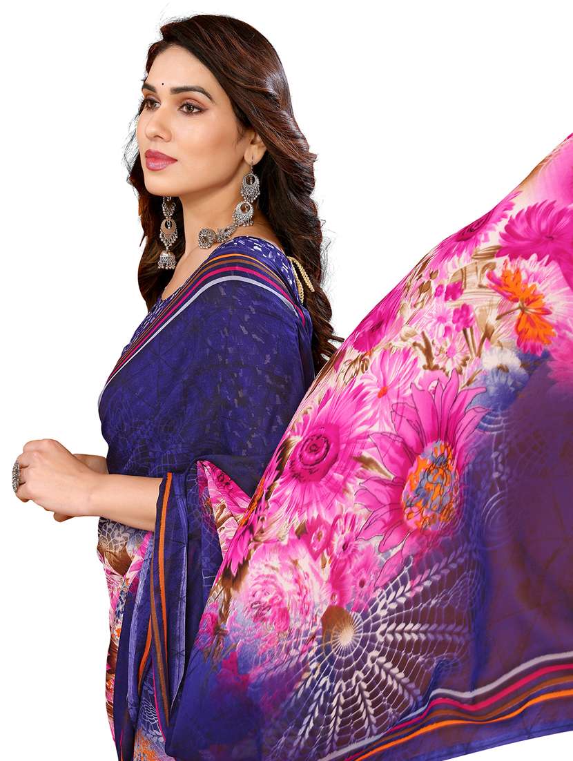 women printed casual wear saree with blouse - 22048290 -  Standard Image - 4