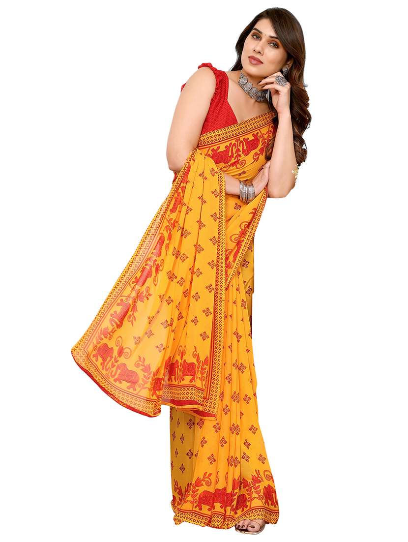 women printed casual wear saree with blouse - 22048295 -  Standard Image - 1
