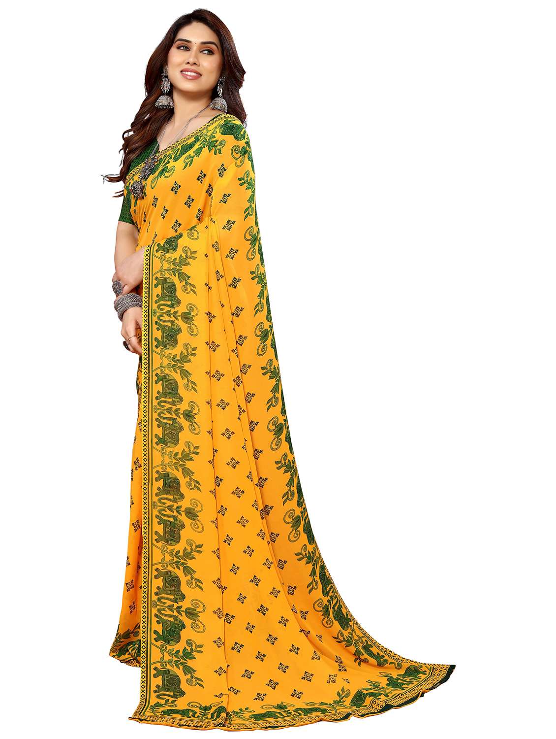 women printed casual wear saree with blouse - 22048296 -  Standard Image - 1
