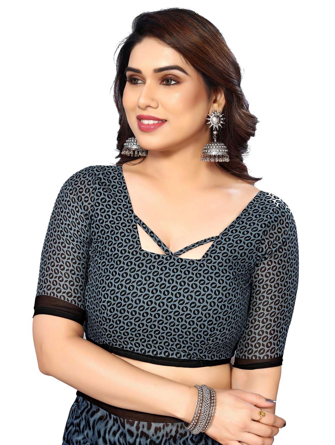 women printed casual wear saree with blouse - 22048307 -  Standard Image - 4