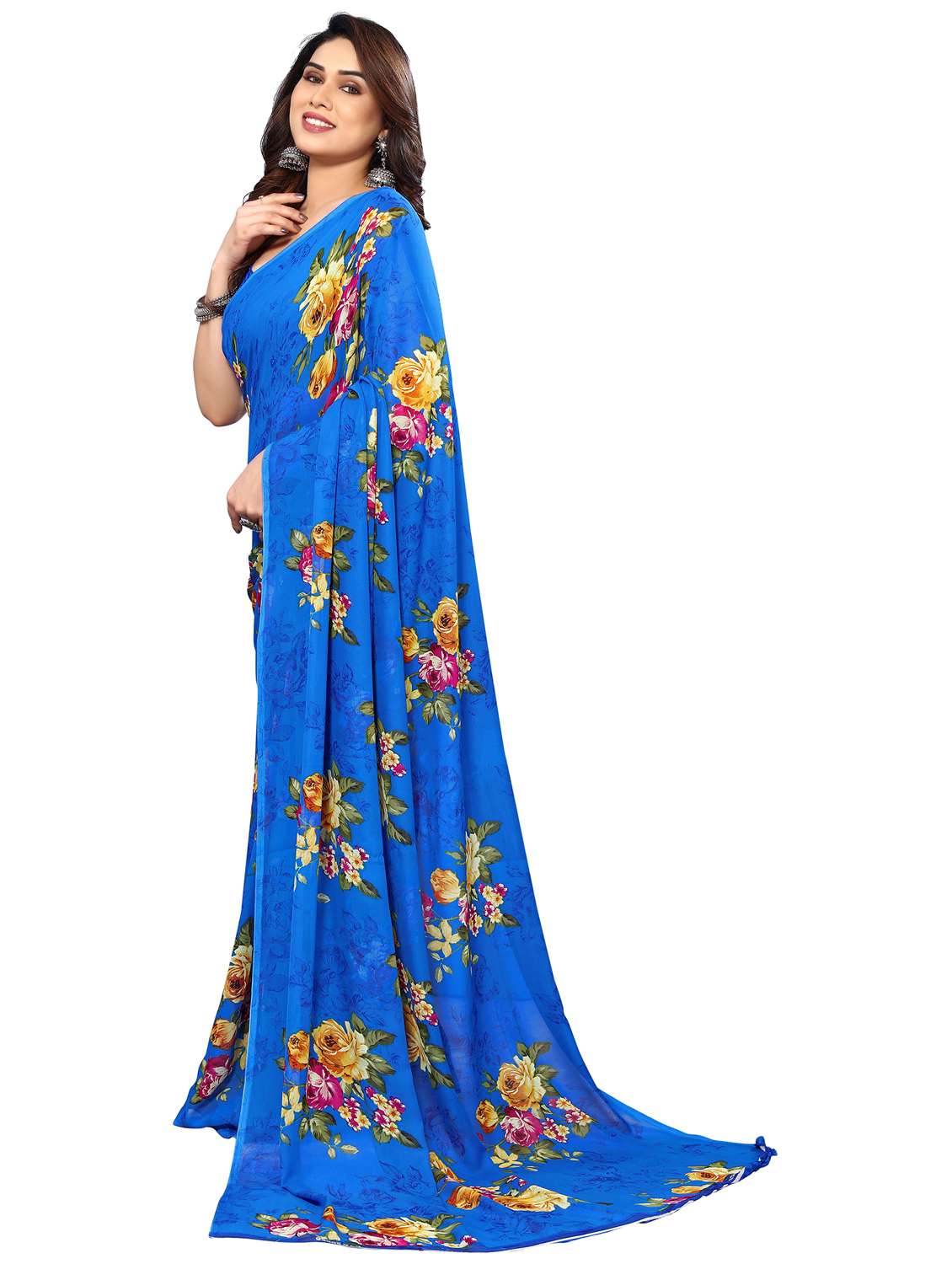 women printed casual wear saree with blouse - 22048310 -  Standard Image - 1