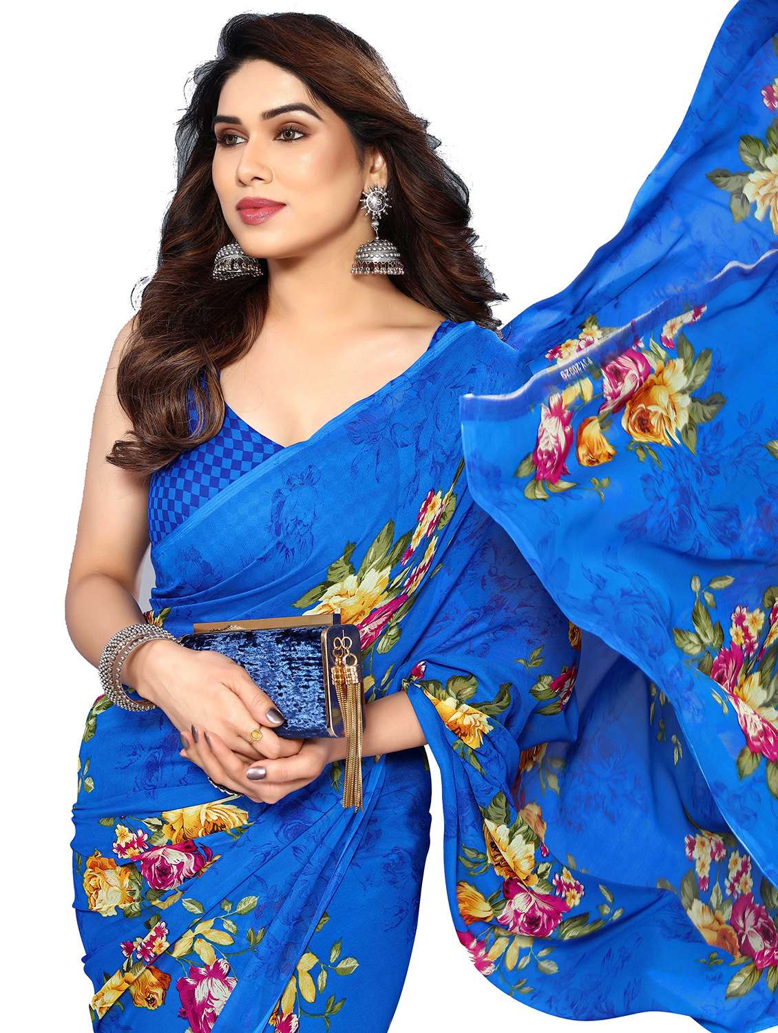 women printed casual wear saree with blouse - 22048310 -  Standard Image - 4