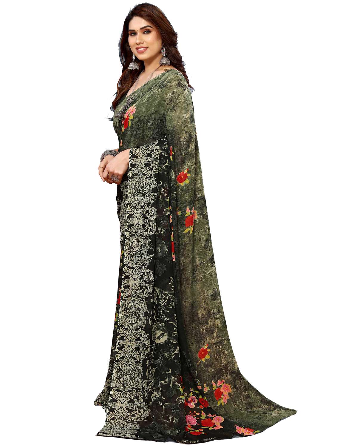 women printed casual wear saree with blouse - 22048312 -  Standard Image - 1