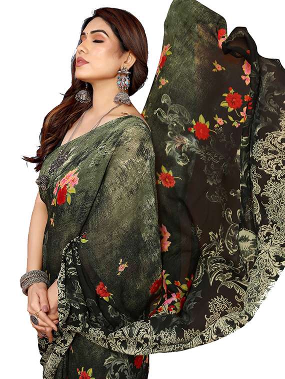 women printed casual wear saree with blouse - 22048312 -  Standard Image - 4