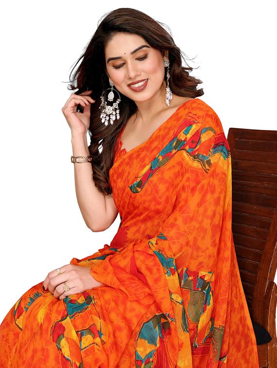 women printed casual wear saree with blouse - 22048355 - Standard Image - 4