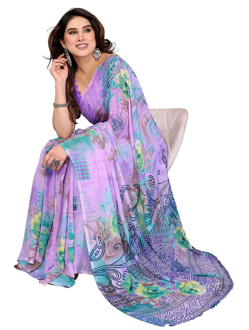 women printed casual wear saree with blouse - 22048376 -  Standard Image - 1
