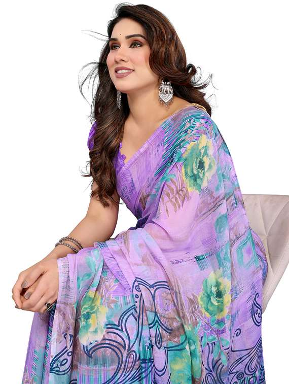 women printed casual wear saree with blouse - 22048376 -  Standard Image - 4
