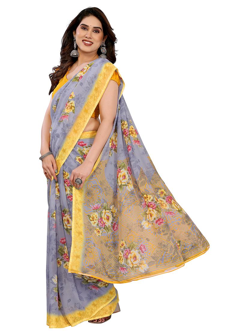 grey georgette printed saree with blouse - 22048391 - Standard Image - 1