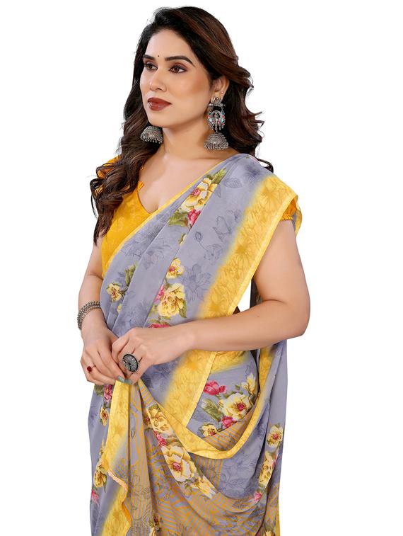 grey georgette printed saree with blouse - 22048391 - Standard Image - 4