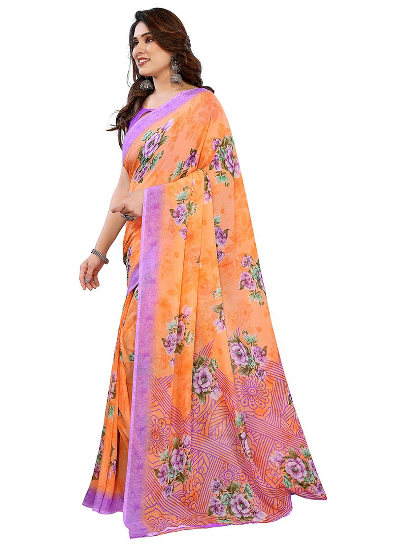 orange georgette printed saree with blouse - 22048394 - Standard Image - 1