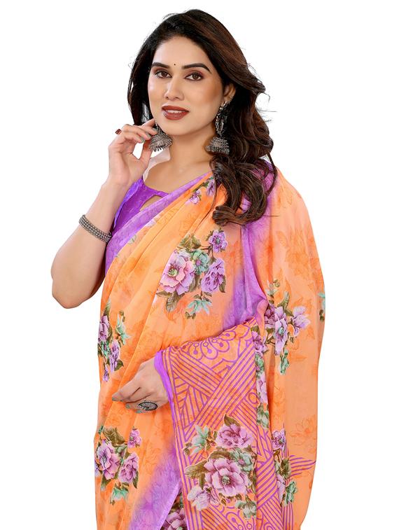 orange georgette printed saree with blouse - 22048394 - Standard Image - 4