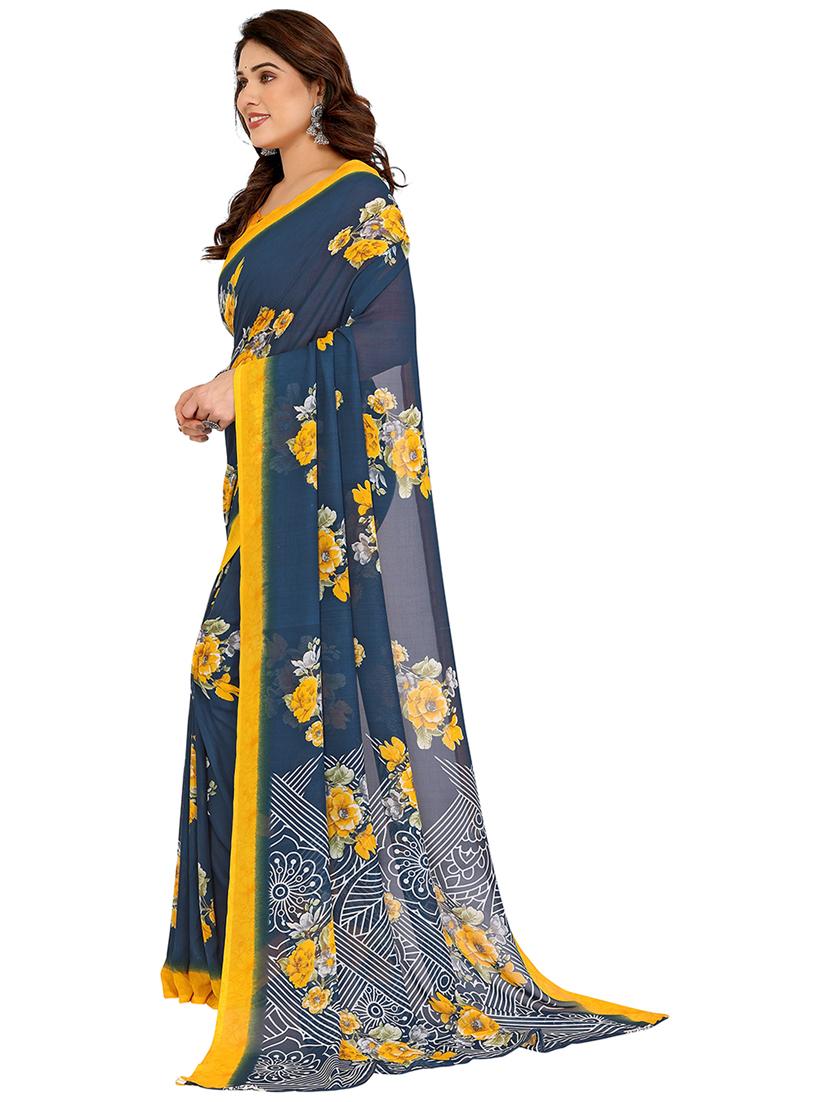 turquoise georgette printed saree with blouse - 22048398 - Standard Image - 1