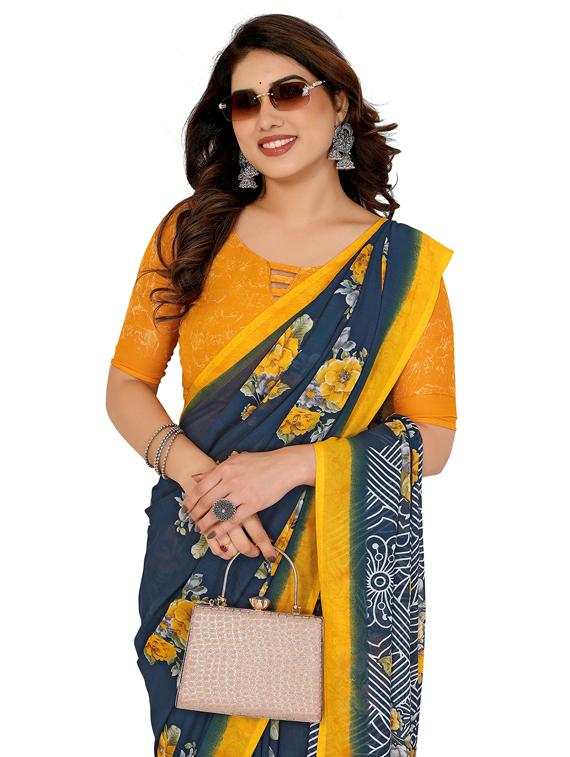 turquoise georgette printed saree with blouse - 22048398 - Standard Image - 4