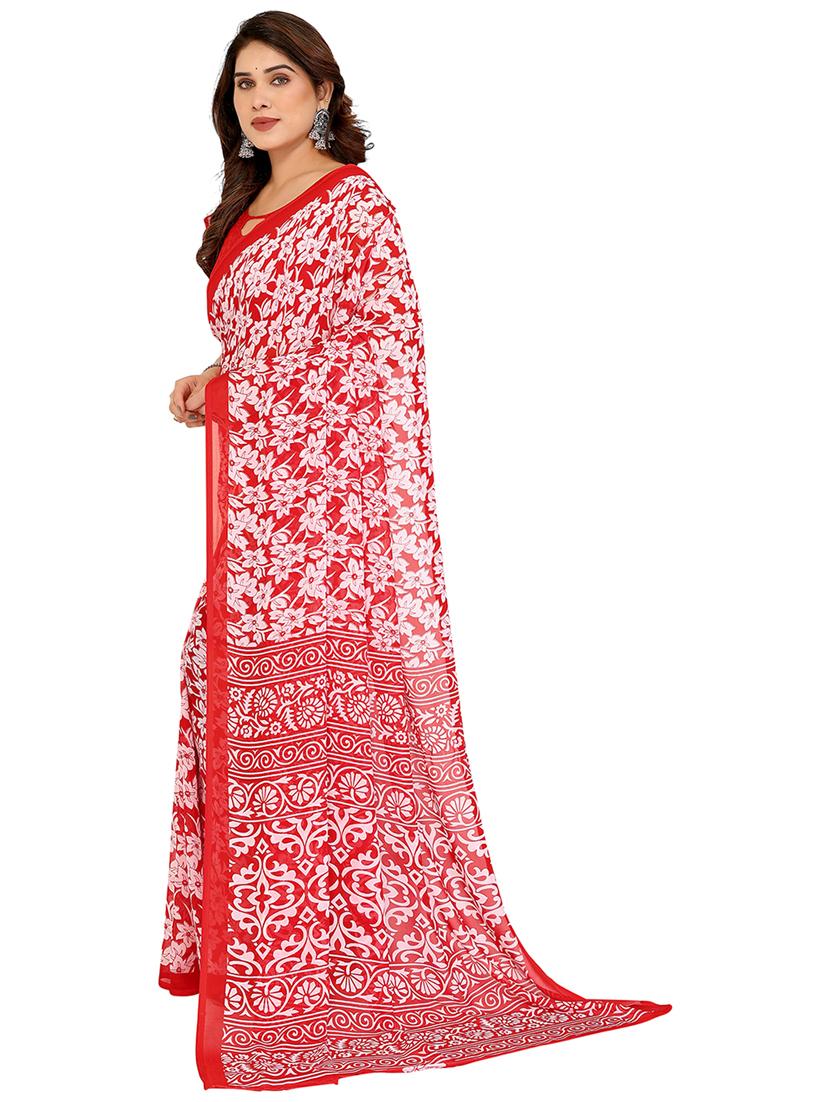 red georgette printed saree with blouse - 22048399 - Standard Image - 1