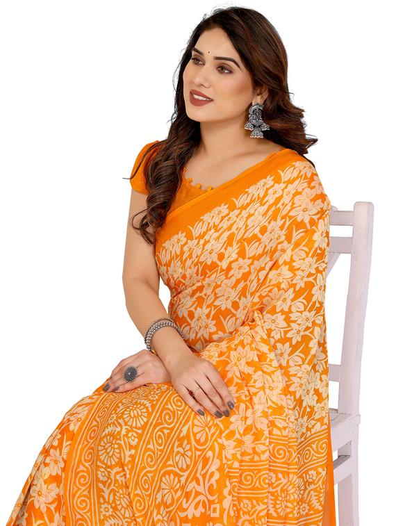 yellow georgette printed saree with blouse - 22048400 - Standard Image - 4