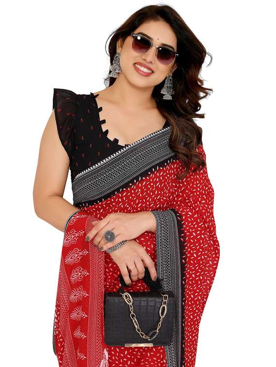 women printed casual wear saree with blouse - 22048404 -  Standard Image - 4