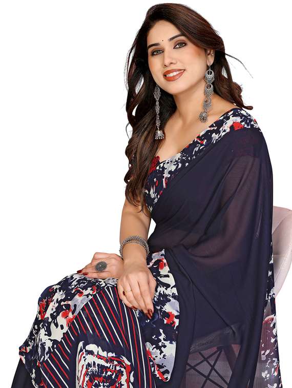 women printed casual wear saree with blouse - 22048443 -  Standard Image - 4