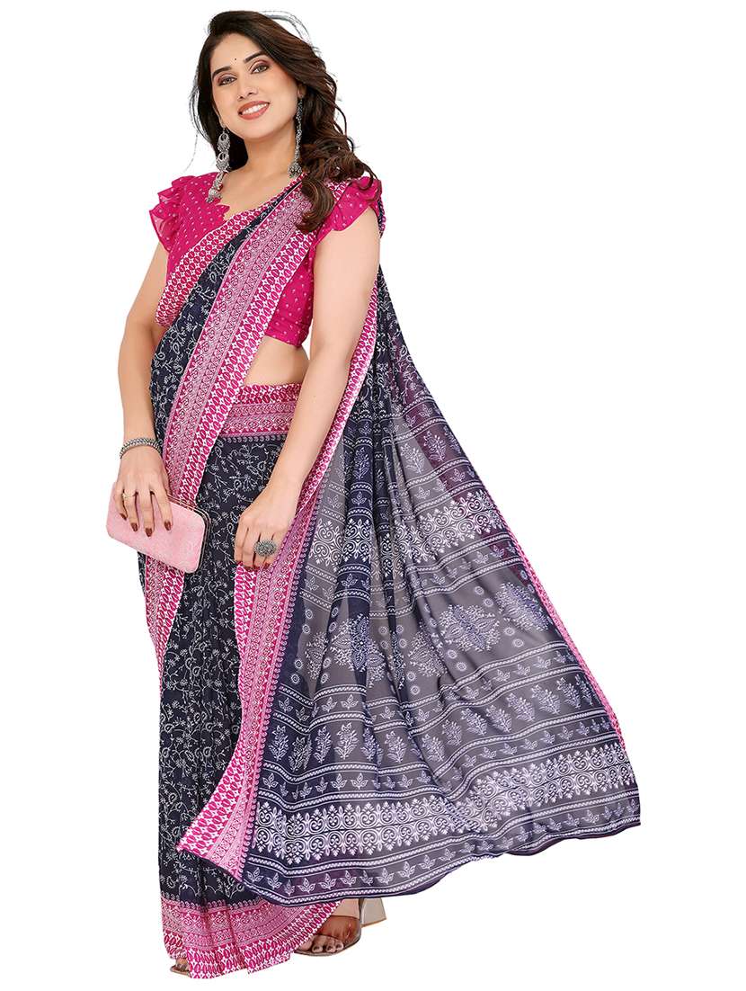 women printed casual wear saree with blouse - 22048459 -  Standard Image - 1