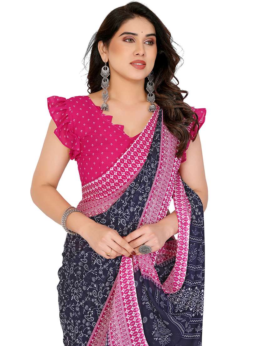 women printed casual wear saree with blouse - 22048459 -  Standard Image - 4