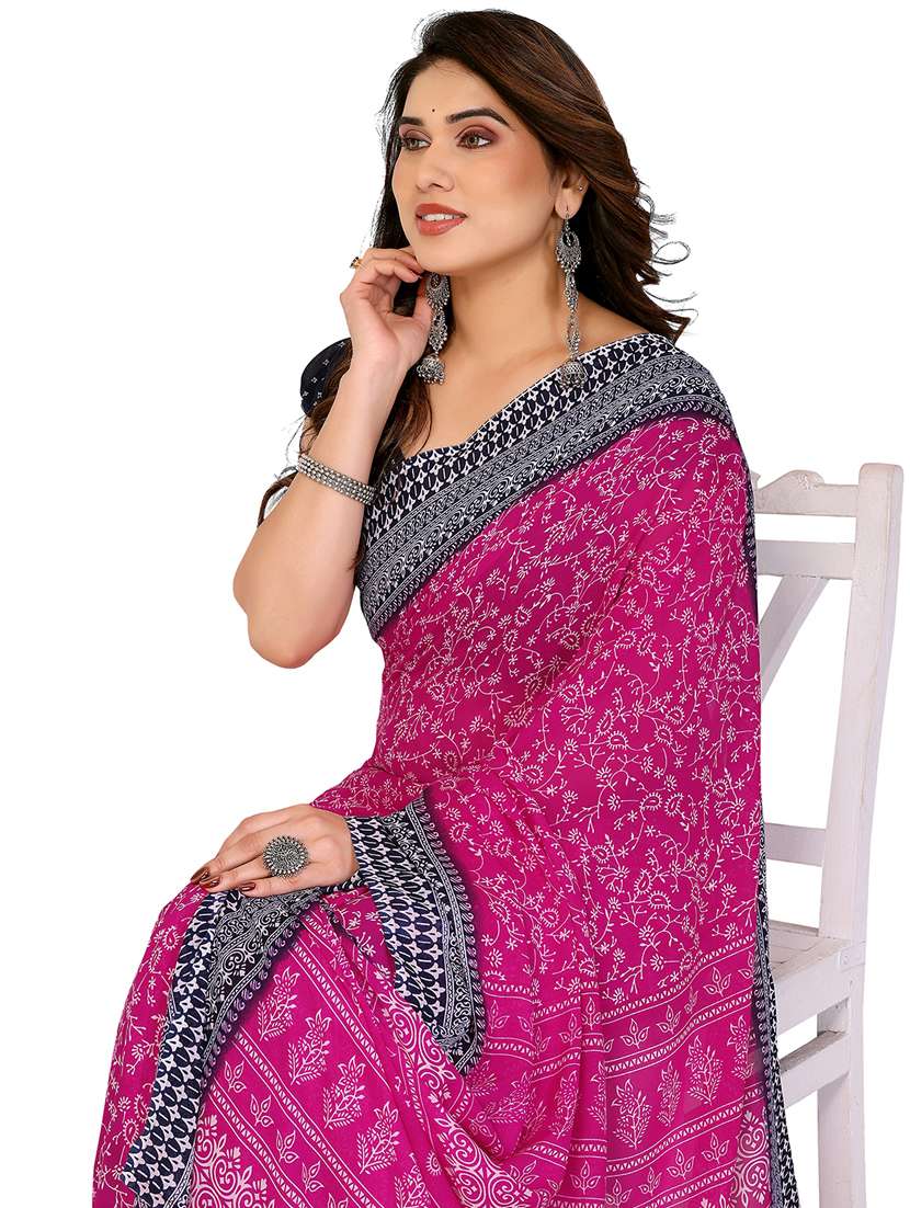 women printed casual wear saree with blouse - 22048461 -  Standard Image - 4